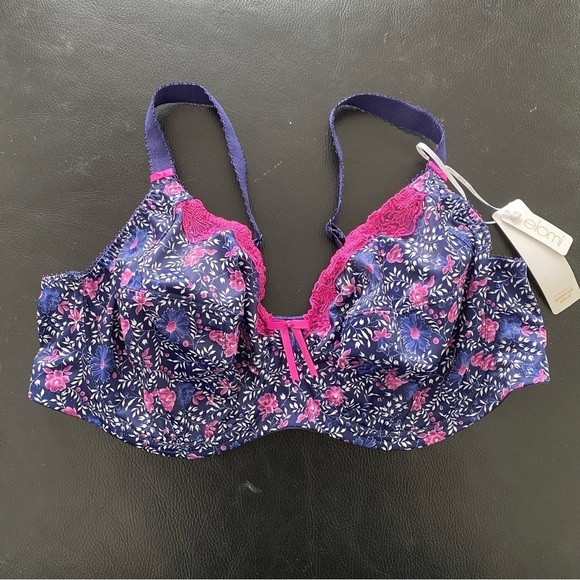 NEW Elomi Megan Bra EL8860 Wide Band Underwire Navy Blue Pink Floral Size 40E - Picture 2 of 10